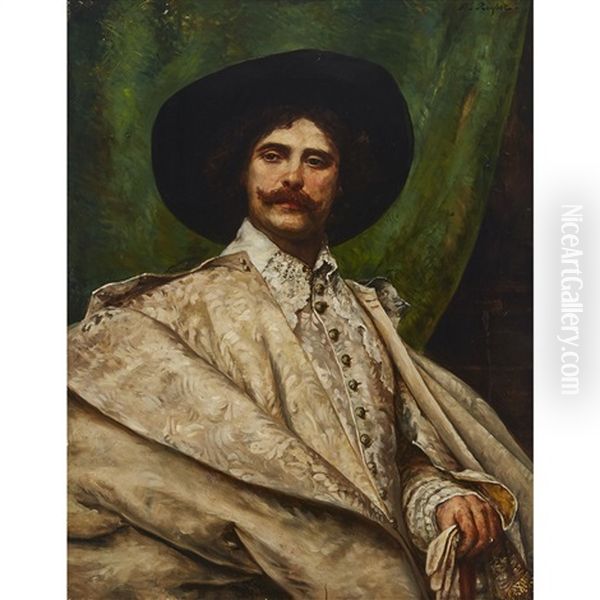 A Noble Cavalier In Brocade Cape Oil Painting by Ferdinand Victor Leon Roybet