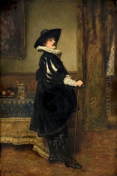 Portrait De Gentilhomme Au Chapeau Noir Oil Painting by Ferdinand Victor Leon Roybet