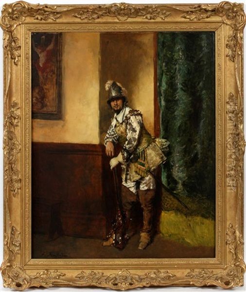 Standing French Soldier In Armor Oil Painting by Ferdinand Victor Leon Roybet