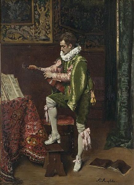 Interior With Musician Tuning Is Violin Oil Painting by Ferdinand Victor Leon Roybet