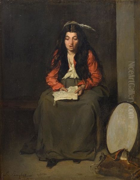 A Singing Travelling Musician Oil Painting by Ferdinand Victor Leon Roybet