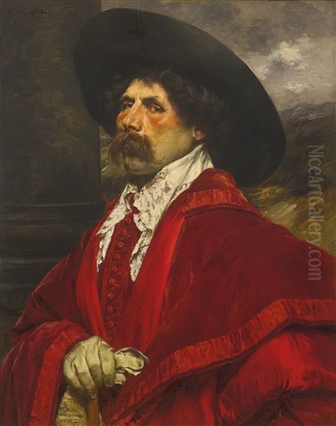 A Seated Cavalier Oil Painting by Ferdinand Victor Leon Roybet