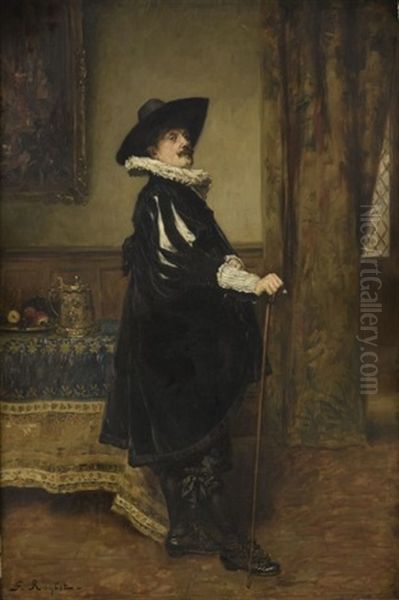 Portrait De Gentilhomme Au Chapeau Noir Oil Painting by Ferdinand Victor Leon Roybet