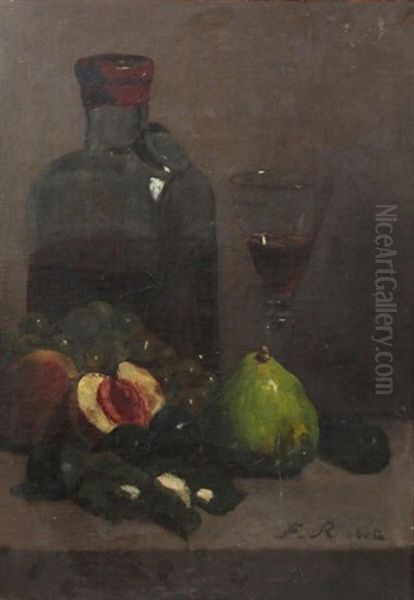 Nature Morte Au Verre Au Flacon Et Aux Fruits Oil Painting by Ferdinand Victor Leon Roybet