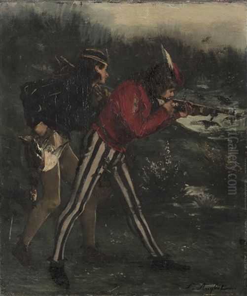 Les Deux Chasseurs Oil Painting by Ferdinand Victor Leon Roybet