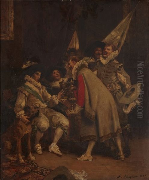 Present A La Compagnie De Mousquetaires Oil Painting by Ferdinand Victor Leon Roybet