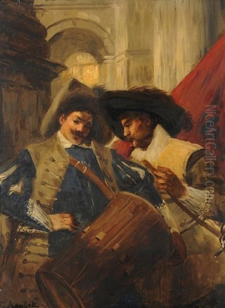 Musketier Mit Tamburinspieler Oil Painting by Ferdinand Victor Leon Roybet