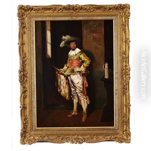 Cavalier With Plummed Hat In An Interior Oil Painting by Ferdinand Victor Leon Roybet