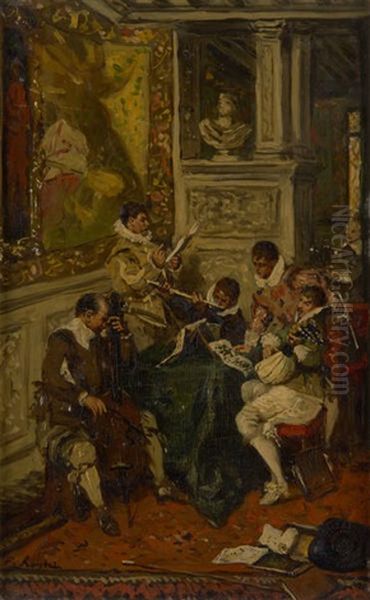 La Lecon De Musique Oil Painting by Ferdinand Victor Leon Roybet