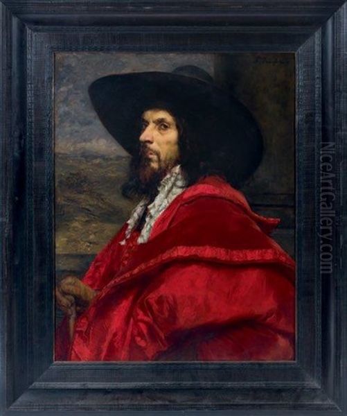 Portrait D'un Mousquetaire En Manteau Rouge Oil Painting by Ferdinand Victor Leon Roybet