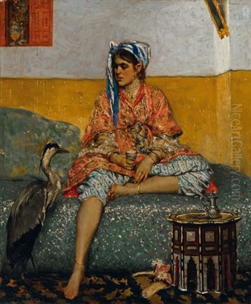 Femme Orientale A La Grue Oil Painting by Ferdinand Victor Leon Roybet