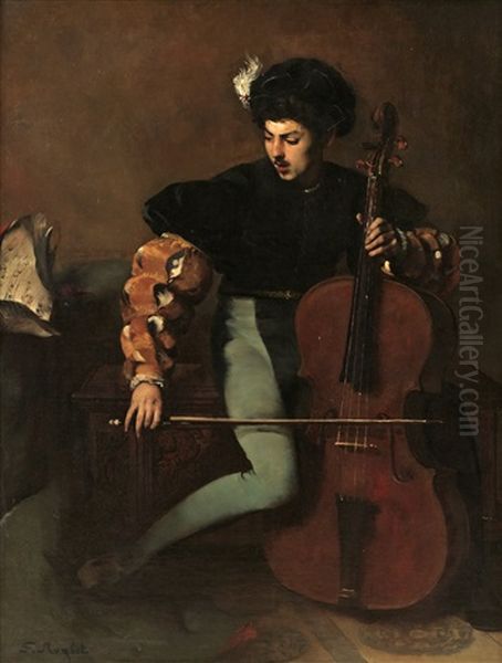 Musicerande Yngling Oil Painting by Ferdinand Victor Leon Roybet