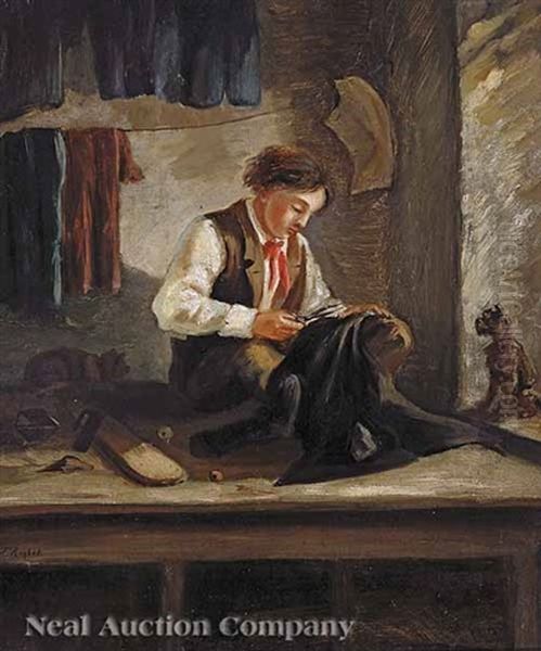 A Young Cobbler (+ A Tailor At Work; 2 Works) Oil Painting by Ferdinand Victor Leon Roybet