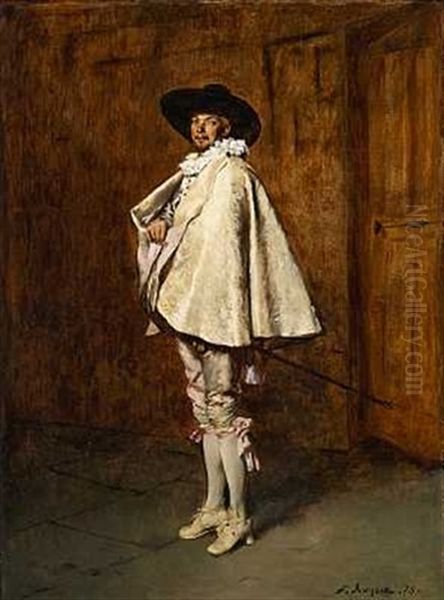 Musketeren. Klaedt I Silkekappe Og Sort Hat Oil Painting by Ferdinand Victor Leon Roybet