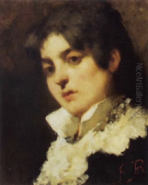 Portrat Einer Jungen Frau Mit Weissem Ruschenkragen Oil Painting by Ferdinand Victor Leon Roybet