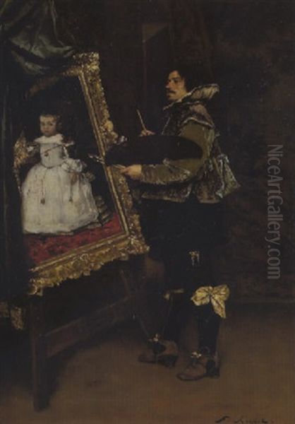 Velasquez Peignant L'infante, Marguerite D'espagne Oil Painting by Ferdinand Victor Leon Roybet