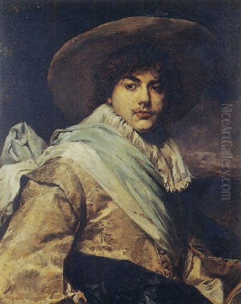 Portrait De Mousquetaire (le Gentilhomme Blanc) Oil Painting by Ferdinand Victor Leon Roybet