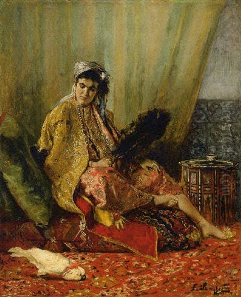 L'odalisque Au Peroquet Oil Painting by Ferdinand Victor Leon Roybet