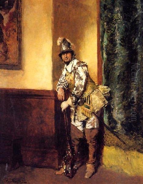 Portrait Of A Standing Cavalier With Musket Oil Painting by Ferdinand Victor Leon Roybet