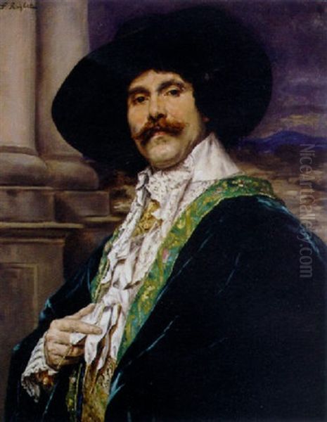 Gentilhomme A La Cape De Velours Vert Oil Painting by Ferdinand Victor Leon Roybet