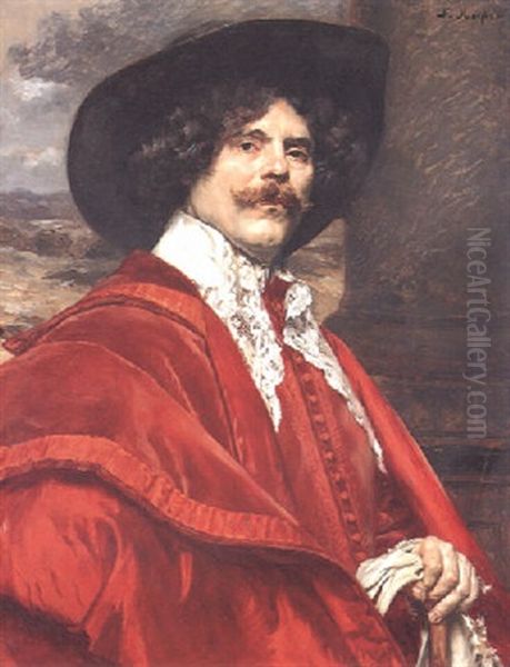 Portrait Of A Cavalier Holding A Pair Of Gloves Oil Painting by Ferdinand Victor Leon Roybet