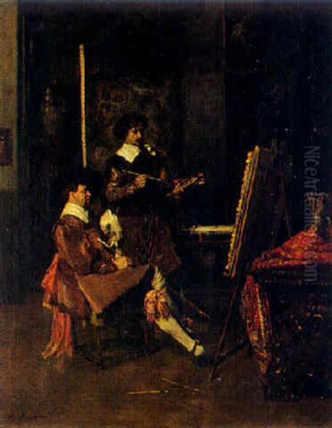 Im Atelier Des Malers Oil Painting by Ferdinand Victor Leon Roybet