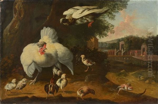 Poule Protegeant Ses Poussins Oil Painting by Willem Frederik van Royen