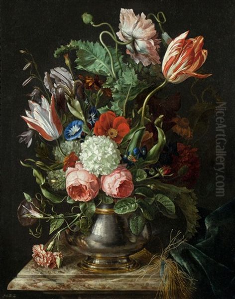 Blumen In Versilberter Metallvase Oil Painting by Willem Frederik van Royen