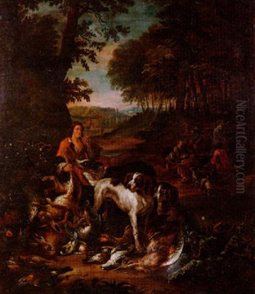 Groses Jagdstilleben Mit Jagdgesellschaft Und Beute Oil Painting by Willem Frederik van Royen