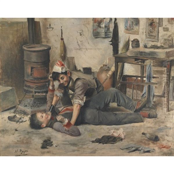 Young Boys Wrestling by Henri-Paul Royer