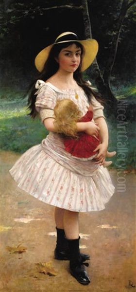 Portrait Of Young Girl With Doll Oil Painting by Lionel Noel Royer