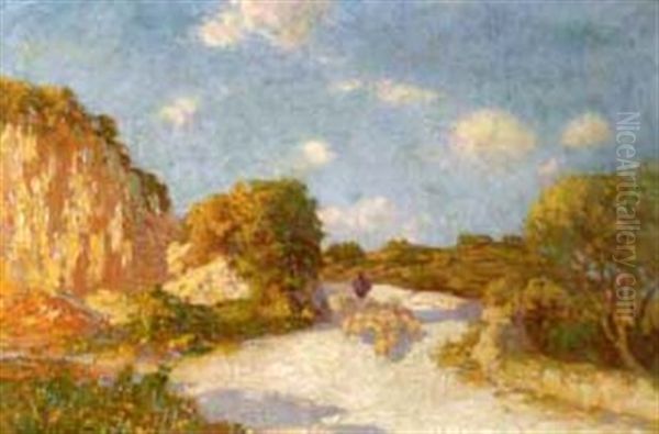 Sudliche Landschaft Mit Schafherde Auf Weg by Hyacinthe Royet