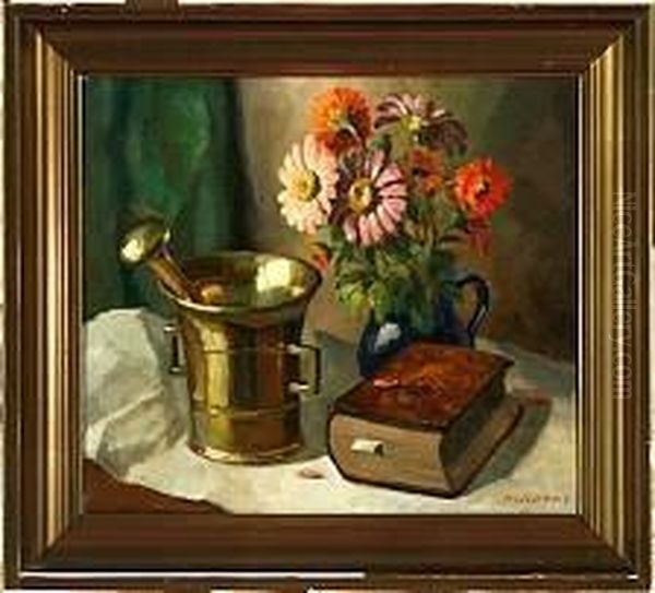 A Still Life With A Book And Flowers Oil Painting by Armand Both