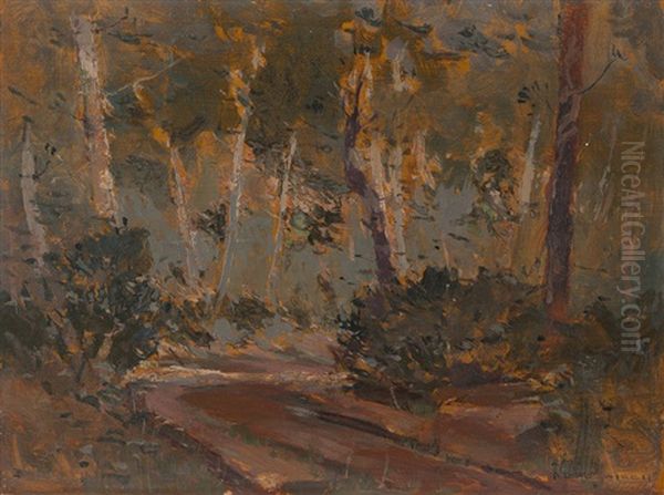 Interior Woodland Trail, Forested Landscape Oil Painting by Arthur Dominique Rozaire