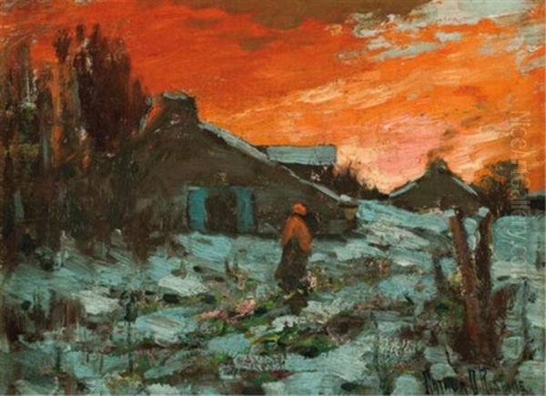 Winter Sunset Oil Painting by Arthur Dominique Rozaire