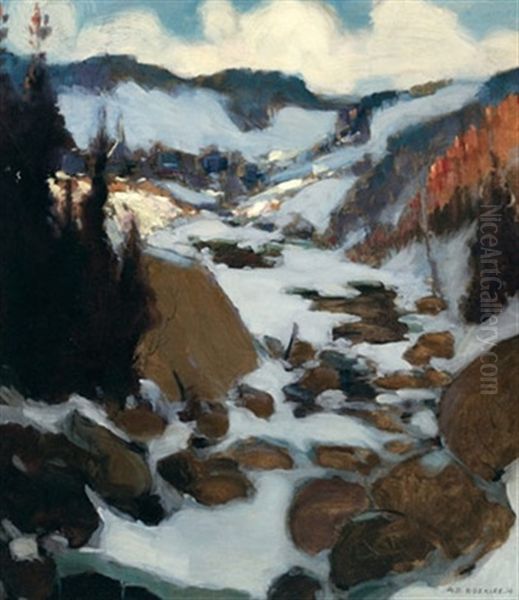 Winter Valley - Laurentian River Oil Painting by Arthur Dominique Rozaire