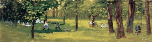 Children Playing In A Park Oil Painting by Arthur Dominique Rozaire