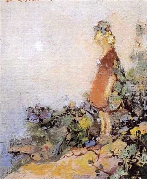 Young Girl Standing On A Hillside Oil Painting by Arthur Dominique Rozaire