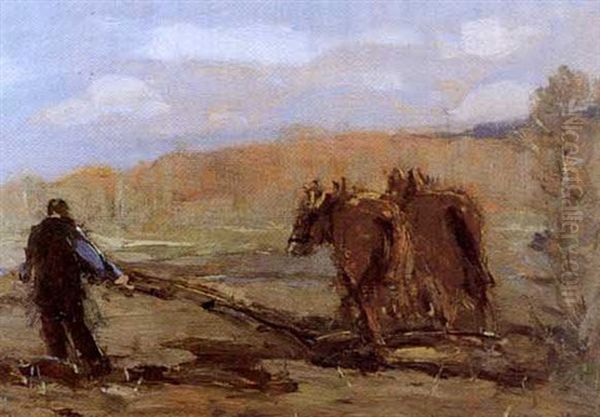 Plowing The Field Oil Painting by Arthur Dominique Rozaire