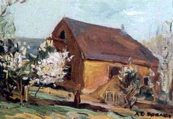 Farm Scene With Figure Oil Painting by Arthur Dominique Rozaire