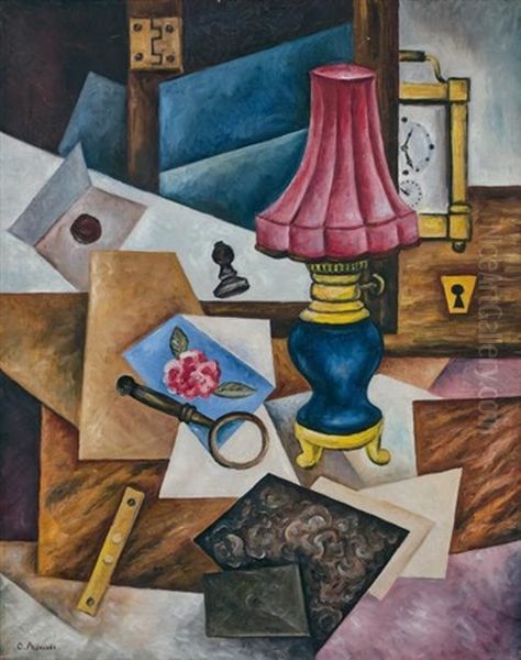 Nature Morte A La Lampe Oil Painting by Olga Rozanova