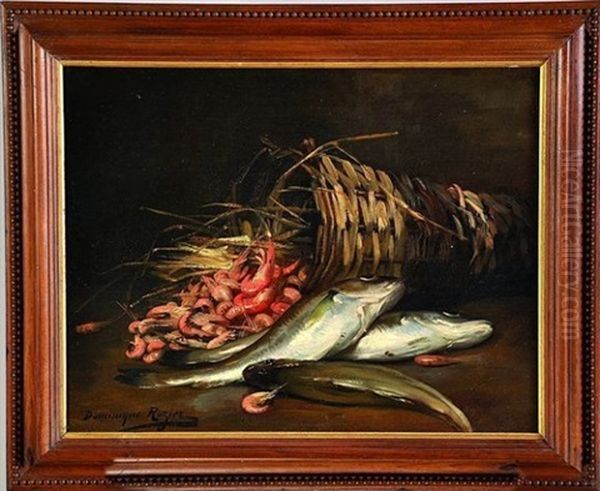 Nature Morte Aux Poissons Et Crevettes Oil Painting by Dominique Hubert Rozier