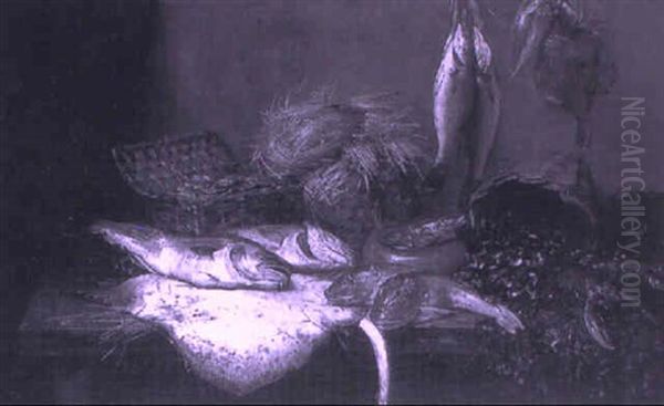 Nature Morte Aux Poissons Oil Painting by Dominique Hubert Rozier