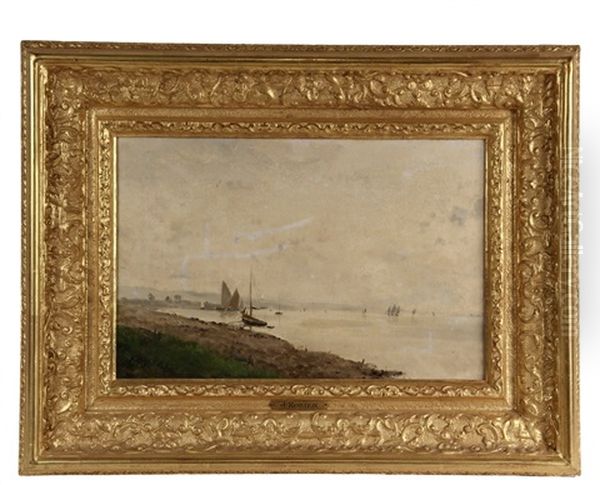 Coastal Scene With Boats Oil Painting by Jules Charles Rozier