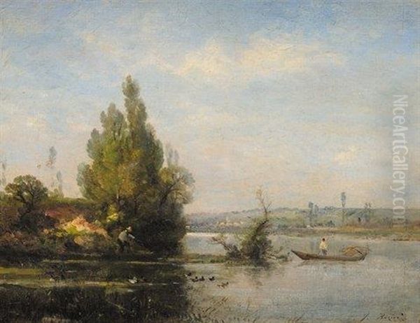 Rencontre En Bord De Riviere Oil Painting by Jules Charles Rozier