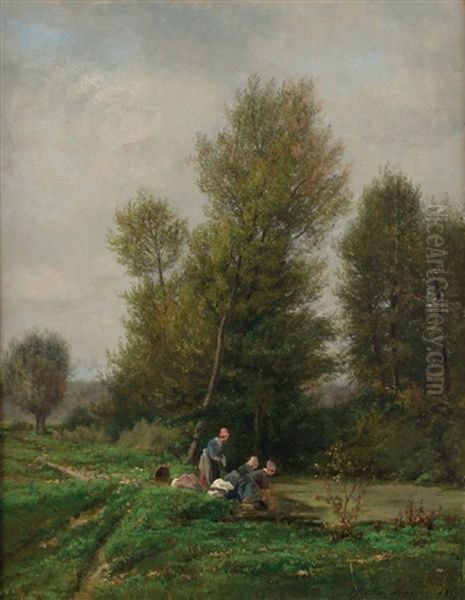 Les Lavandieres Oil Painting by Jules Charles Rozier