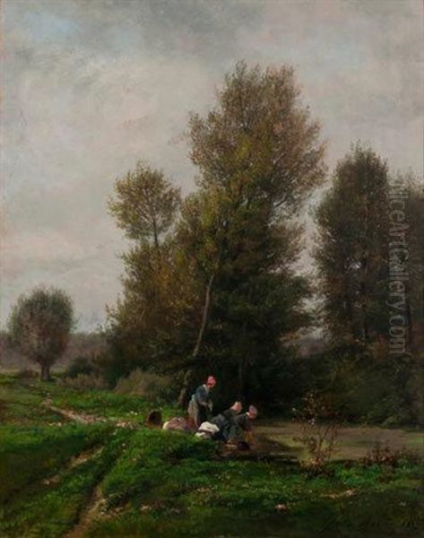 Les Lavandieres Oil Painting by Jules Charles Rozier