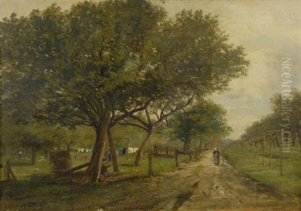 Figure On A Country Lane Oil Painting by Jules Charles Rozier