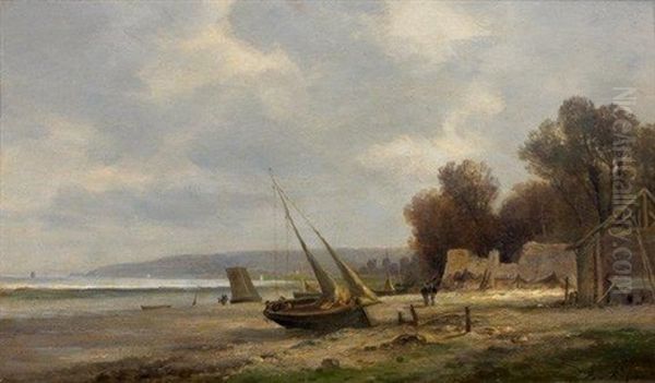 Barque De Peche Sur La Greve Oil Painting by Jules Charles Rozier