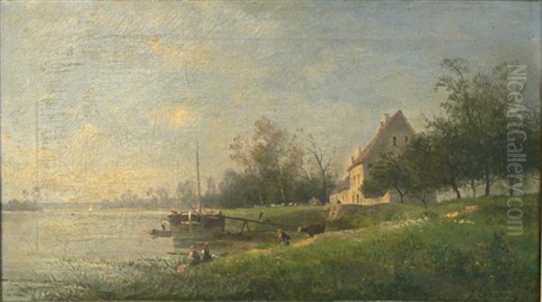 Bord De Riviere Oil Painting by Jules Charles Rozier